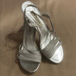 Nina Silver Glitter Strappy Slingback Sandals
